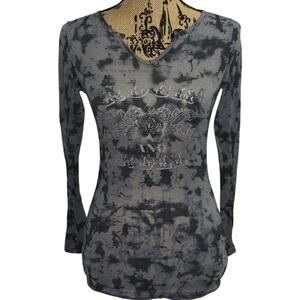 INC International Concepts Rock & Roll Sheer Long Sleeve Shirt Gray Size Small